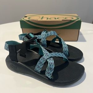 Chaco Women’s Size 9 Z1 Classic Sandal; No Toe Strap; Blue, Green, Black